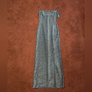 LIZ & SARA Long Shimmering Spaghetti Strap Dress